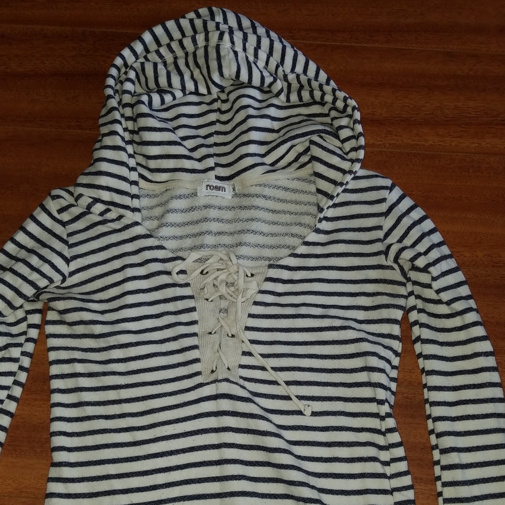 White and Navy Striped Sweater